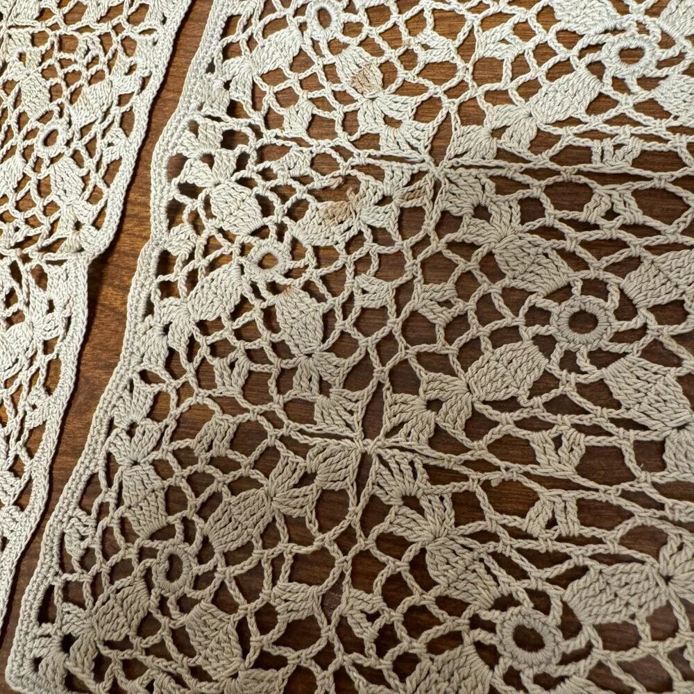 Set of 3 Vintage Crochet Doilies Beige